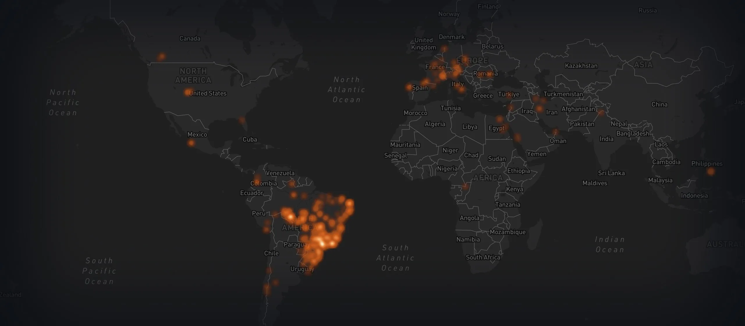 Mapa de calor mundial das decolagens gravadas no XC Fly